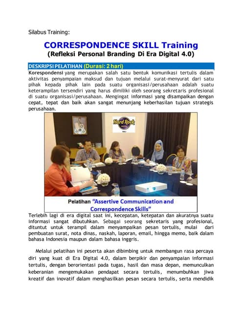 Silabus Training "Correspondence Skills in Digital Era 4.0"