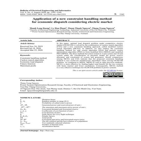 Application of a new constraint handling method for economic dispatch conside...