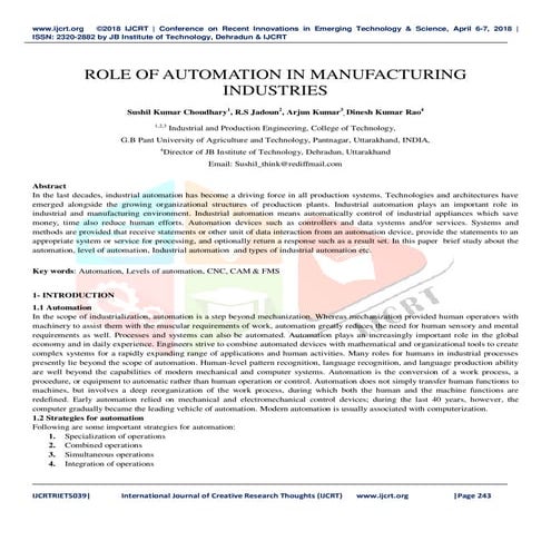 ROLE OF AUTOMATION IN MANUFACTURING INDUSTRIES