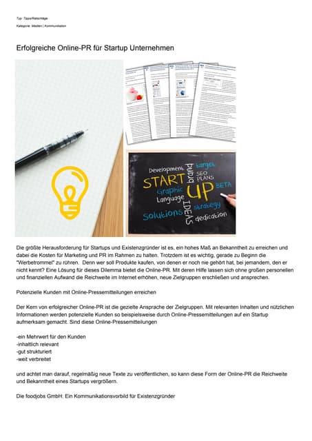 Erfolgreiche Online-PR für Startup ...
