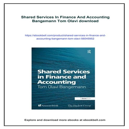 Shared Services In Finance And Accounting Bangemann Tom Olavi