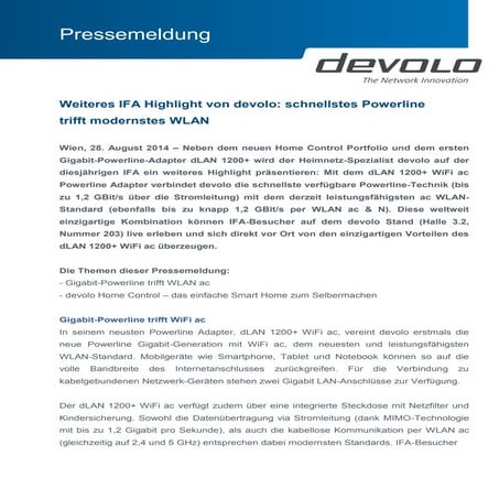 Weiteres IFA Highlight von devolo: schnellstes Powerline trifft modernstes WLAN