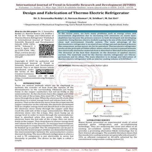 Design and Fabrication of Thermo Electric Refrigerator