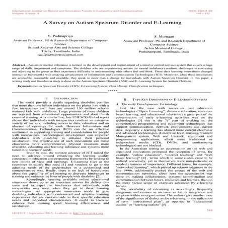 A Survey on Autism Spectrum Disorder and E-Learning