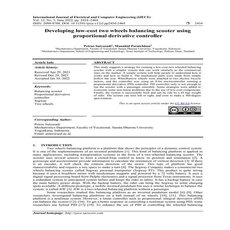 Developing low-cost two wheels balancing scooter using  proportional derivati...