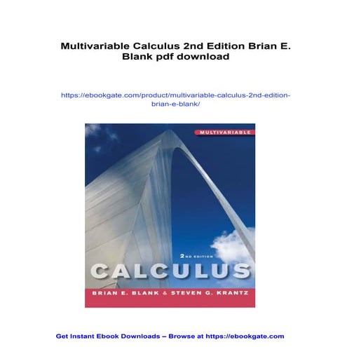 Multivariable Calculus 2nd Edition Brian E. Blank