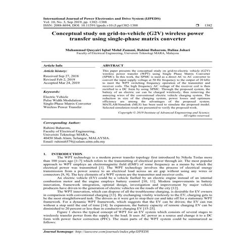 Conceptual study on Grid-to-Vehicle (G2V) wireless power transfer using singl...