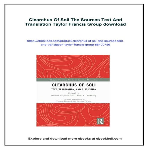 Clearchus Of Soli The Sources Text And Translation Taylor Francis Group ...