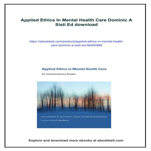 Applied Ethics In Mental Health Care Dominic A Sisti Ed