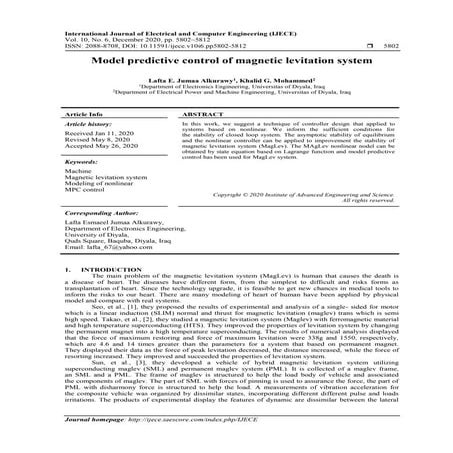 Model predictive control of magnetic levitation system 