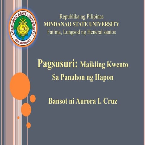 Pagsusuri sa maikling kwentong Bansot (Buod) ni Aurora Cruz