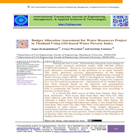 Budget Allocation Assessment for Water Resources Project in Thailand Using GI...