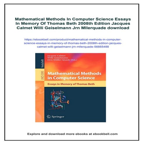 Mathematical Methods In Computer Science Essays In Memory Of Thomas Beth 2008...