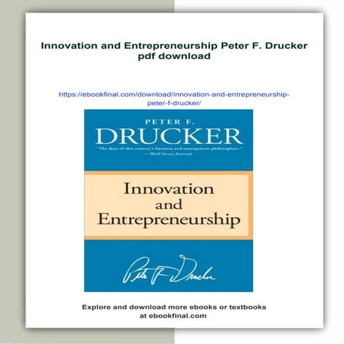 Innovation And Entrepreneurship Peter F Drucker Pdf