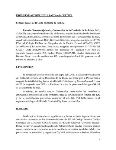 La declaración de certeza presentada por el Gobierno de La Rioja