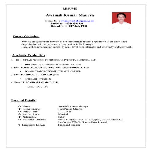 Awanish resume (System Administrator Chandigarh)