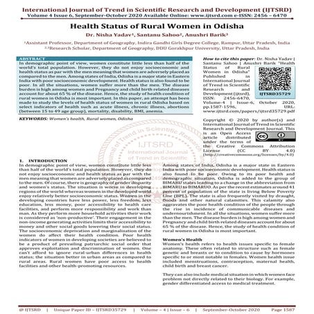 Health Status of Rural Women in Odisha | PDF