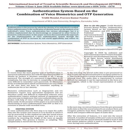 Authentication System Based on the Combination of Voice Biometrics and OTP Ge...