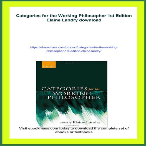 Categories for the Working Philosopher 1st Edition Elaine Landry | PDF