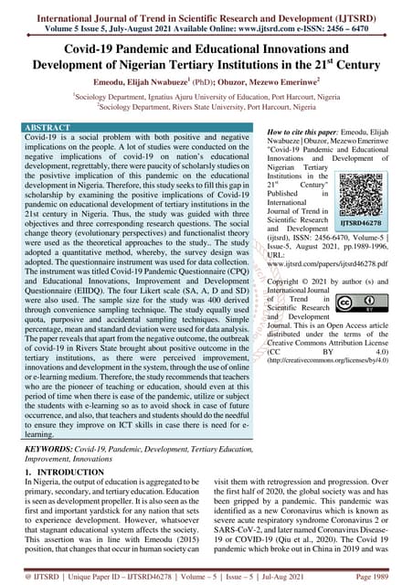Rudra Tiwari The Effects of COVID 19 on Education | PDF