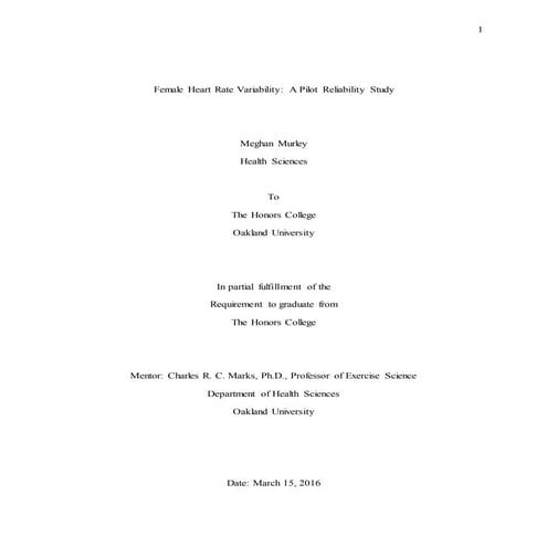 Murley Meghan Thesis Female Heart Rate Variability - A Pilot Reliability Study