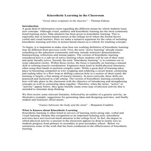Kinesthetic Learning, learning method for students | PPTX