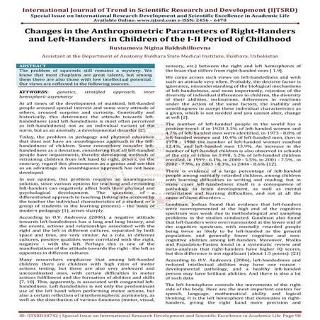 Changes in the Anthropometric Parameters of Right Handers and Left Handers in...