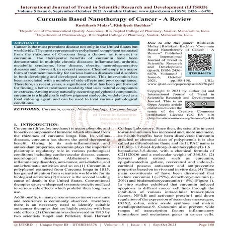Curcumin Based Nanotherapy of Cancer A Review | PDF