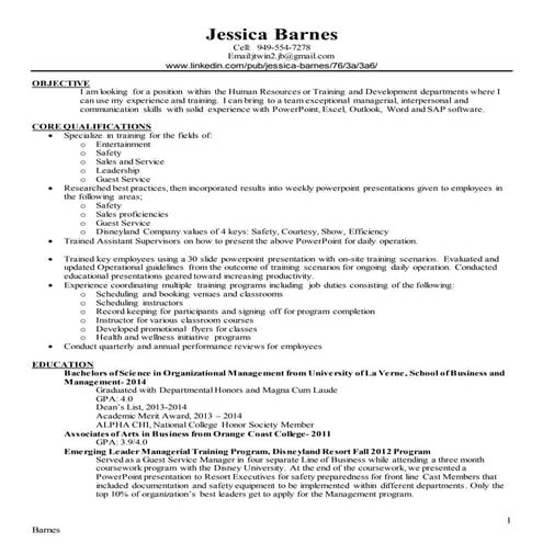 Jessica's 2015 Training and Development Resume