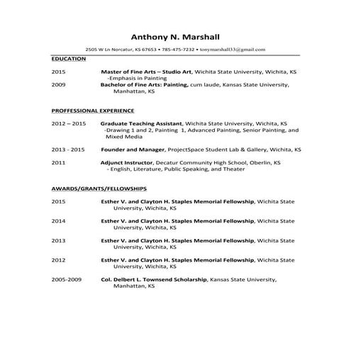 Anthony Marshall Art Resume | PDF