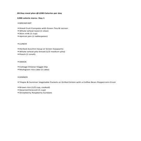 28 day meal plan 1200 calories per day | PDF