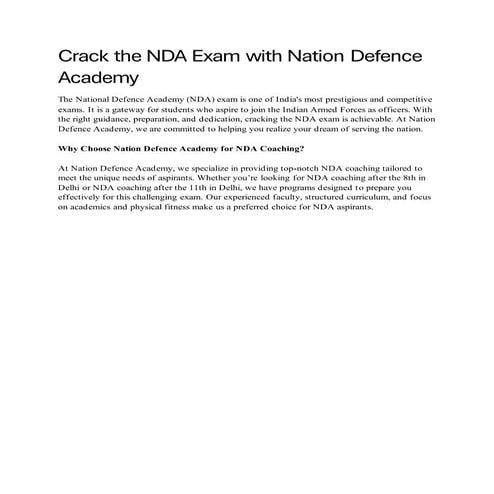 Early Start for NDA Exam in Nation Defence Academy | PDF