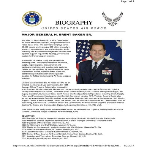 Maj Gen Baker Biography
