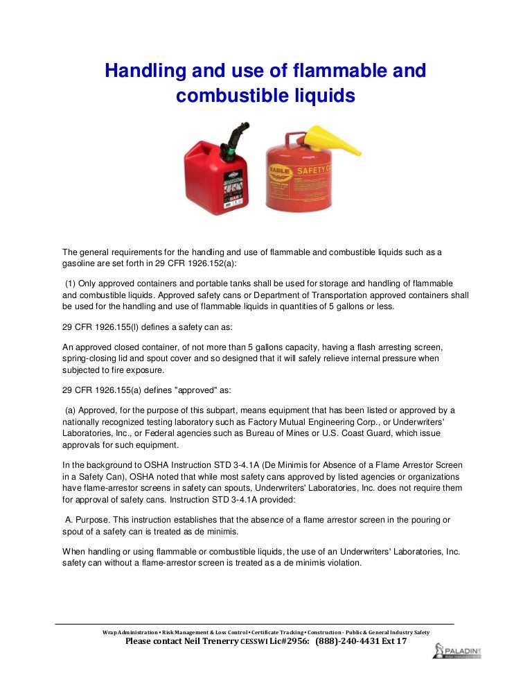 28 handling and use of flammable and combustible liquids