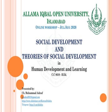 SOCIAL DEVELOPMENT AND THEORIES OF SOCIAL DEVELOPMENT