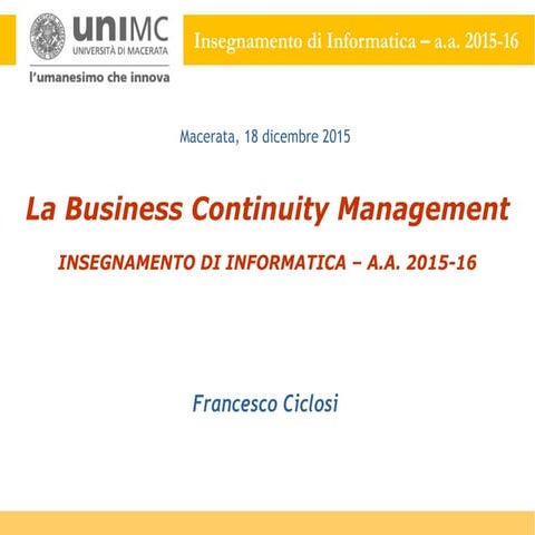 MODULO 28 –> La Business Continuity Management