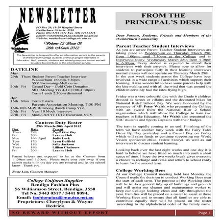 Wedderburn College Newsletter 28th March 2012