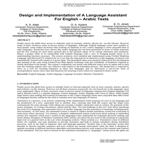 Design and Implementation of a Language Assistant for English – Arabic Texts