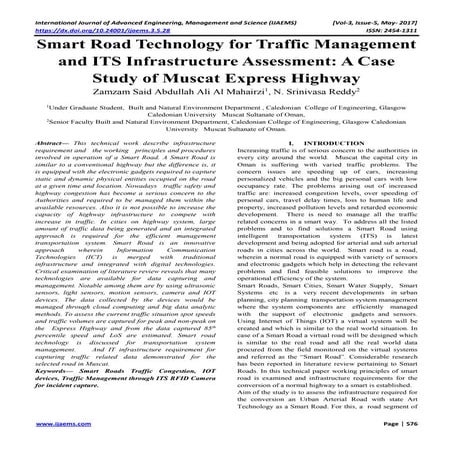 Smart Road Technology for Traffic Management and ITS Infrastructure Assessmen...