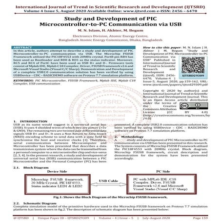 Study and Development of PIC Microcontroller to PC Communication via USB