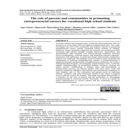 The role of parents and communities in promoting entrepreneurial careers for vocational high school students