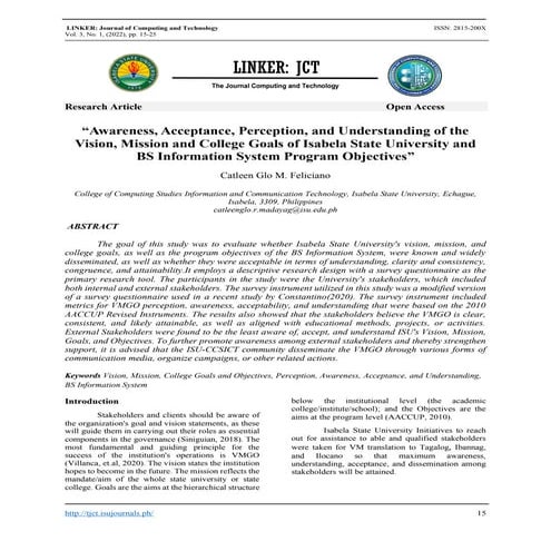 “Awareness, Acceptance, Perception, and Understanding of the Vision, Mission ...