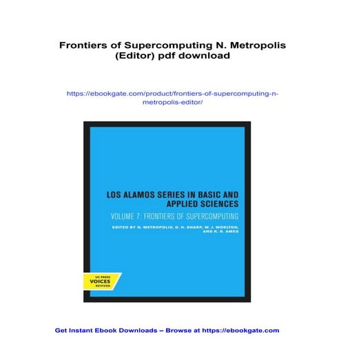 Frontiers of Supercomputing N. Metropolis (Editor)