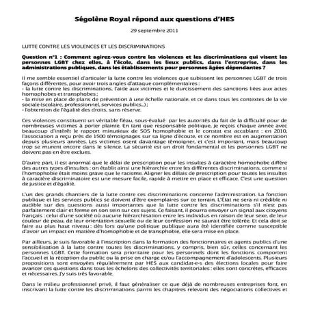 Ségolène Royal répond aux questions d'HES