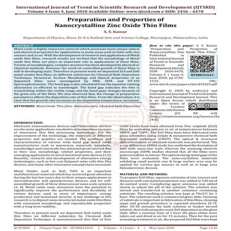 Preparation and Properties of Nanocrystalline Zinc Oxide Thin Films