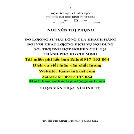 Luận văn: Đo lường sự hài lòng của khách hàng với chất lượng dịch vụ nội dung số