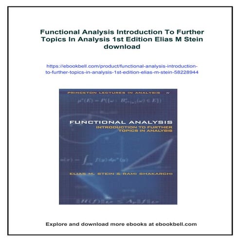 Functional Analysis Introduction To Further Topics In Analysis 1st Edition Elias M Stein