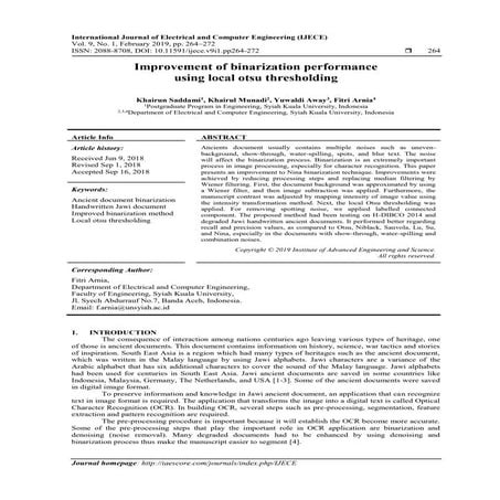 Improvement of binarization performance using local otsu thresholding