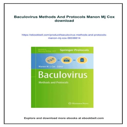 Baculovirus Methods And Protocols Manon Mj Cox