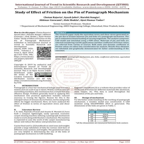 Study of Effect of Friction on the Pin of Pantograph Mechanism